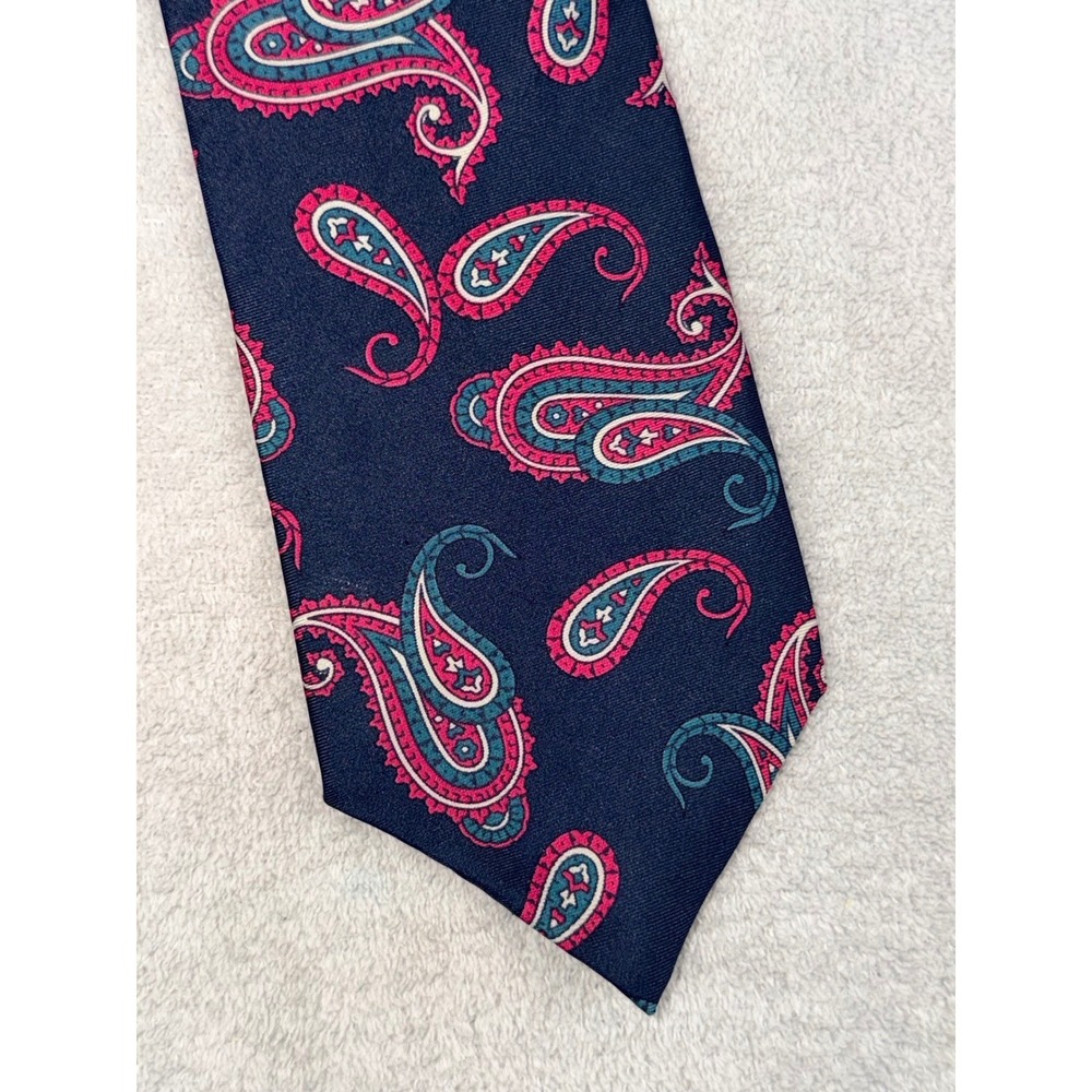 Stafford Mens Navy Blue Pink Teal Paisley 100% Silk Necktie Made in USA